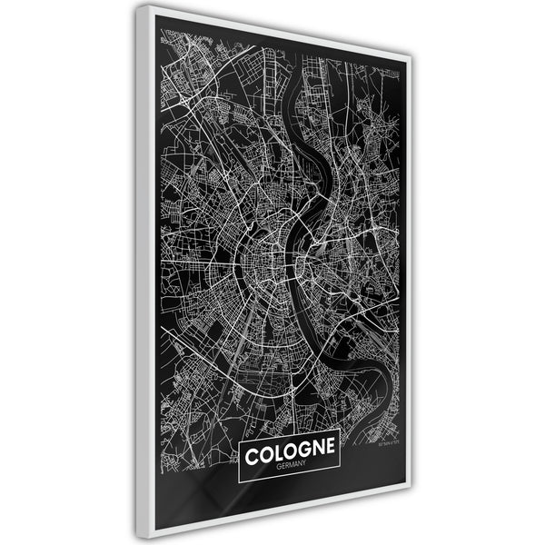 Poster - City Map: Cologne (Dark)  - wit