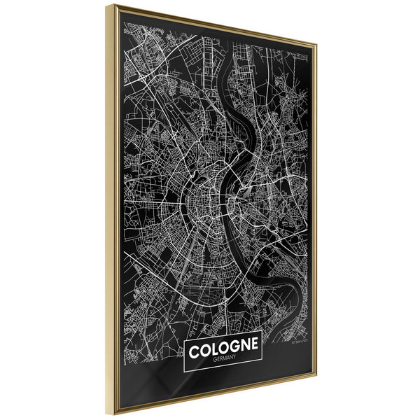 Poster - City Map: Cologne (Dark)  - goud