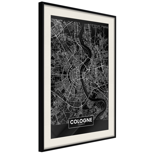 Poster - City Map: Cologne (Dark)  - zwart passepartout