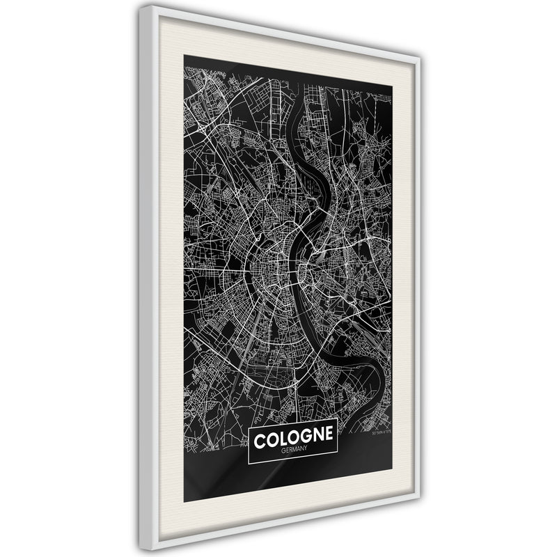 Poster - City Map: Cologne (Dark)  - wit passepartout