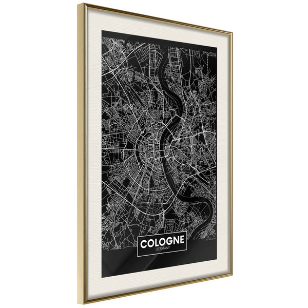 Poster - City Map: Cologne (Dark)  - goud passepartout