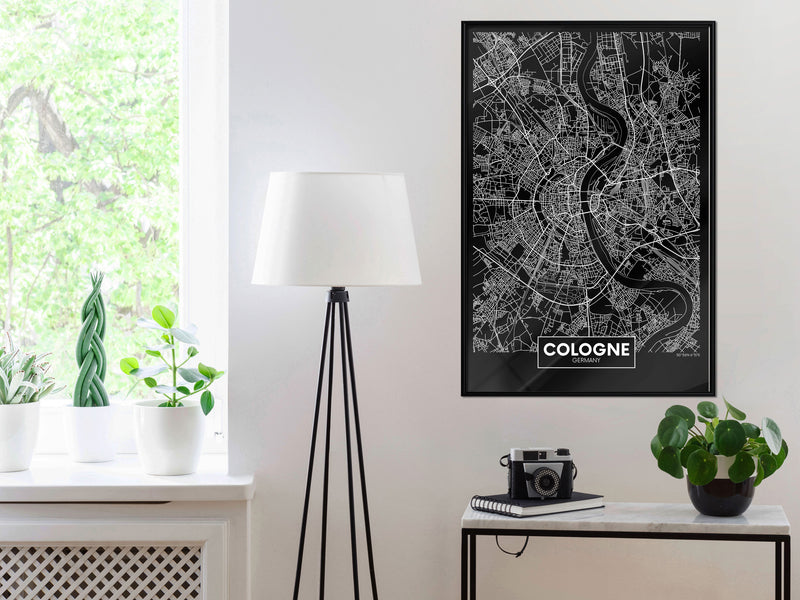 Poster - City Map: Cologne (Dark)  - zwart