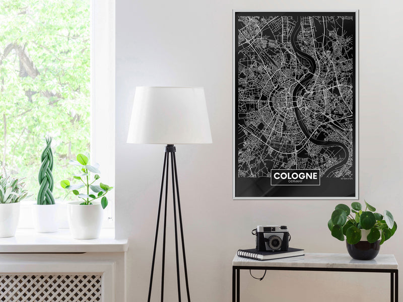 Poster - City Map: Cologne (Dark)  - wit