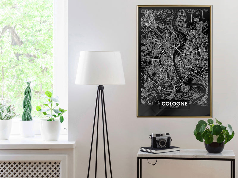 Poster - City Map: Cologne (Dark)  - goud