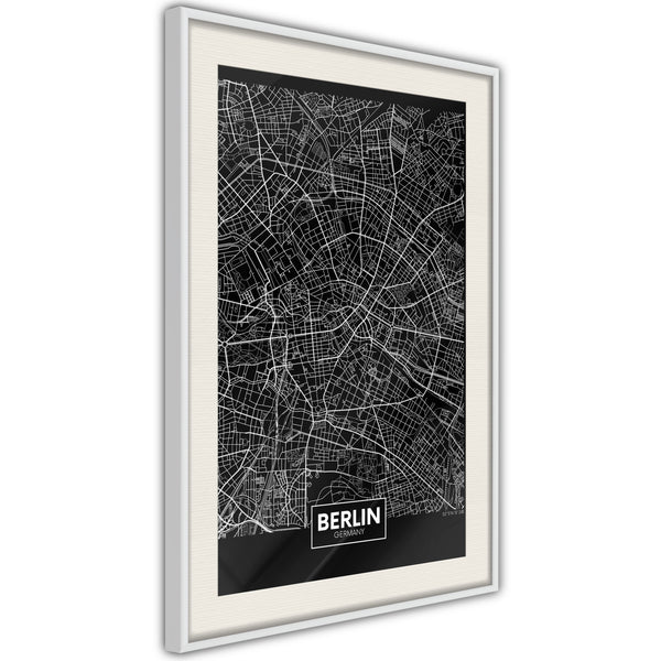 Poster - City Map: Berlin (Dark)  - wit passepartout