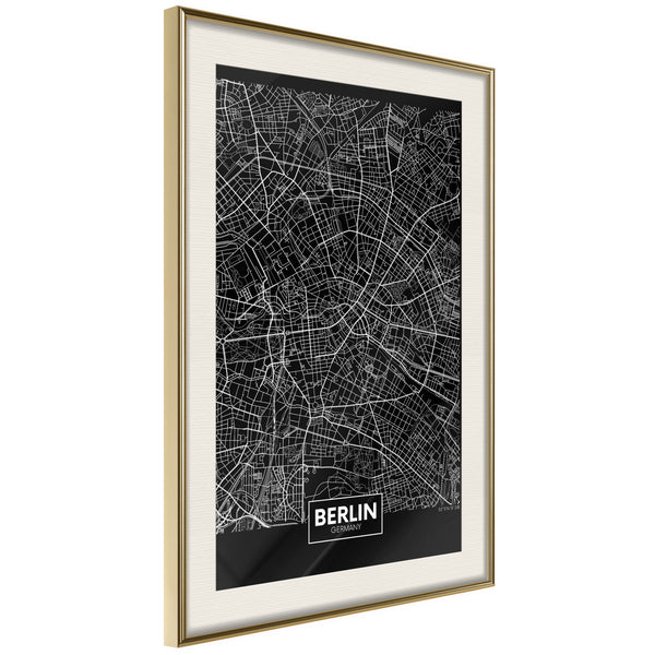 Poster - City Map: Berlin (Dark)  - goud passepartout