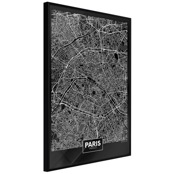 Poster - City Map: Paris (Dark)  - zwart