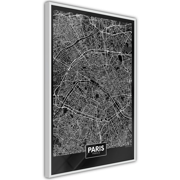 Poster - City Map: Paris (Dark)  - wit