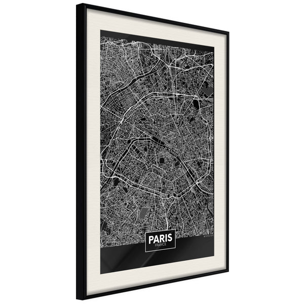 Poster - City Map: Paris (Dark)  - zwart passepartout