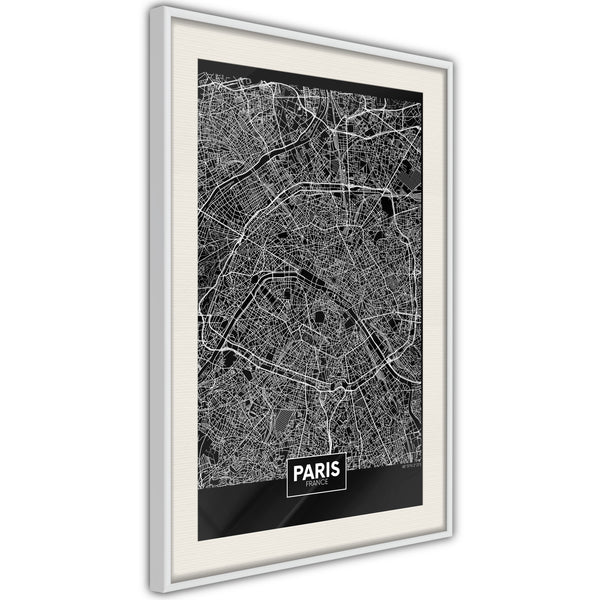 Poster - City Map: Paris (Dark)  - wit passepartout