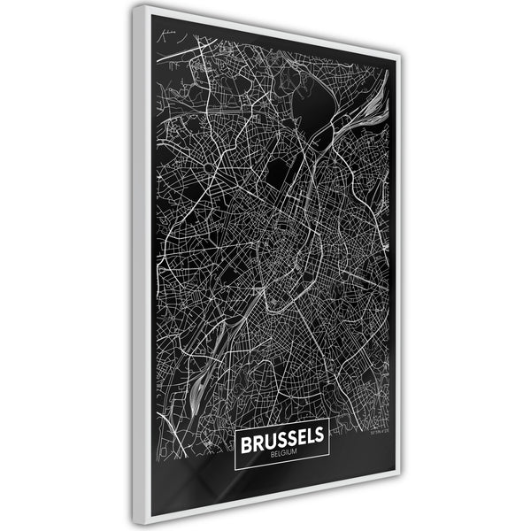 Poster - City Map: Brussels (Dark)  - wit