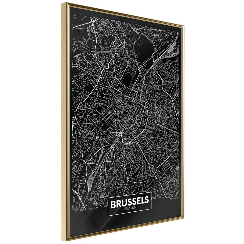 Poster - City Map: Brussels (Dark)  - goud