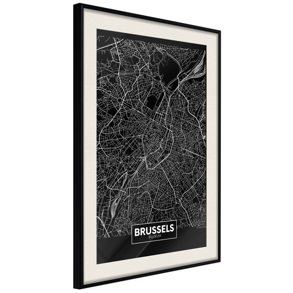 Poster - City Map: Brussels (Dark)  - zwart passepartout