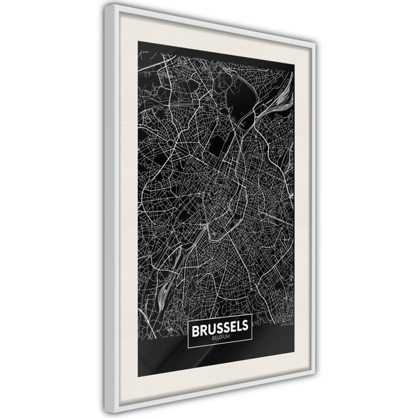 Poster - City Map: Brussels (Dark)  - wit passepartout