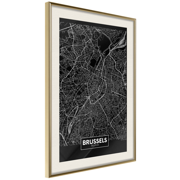 Poster - City Map: Brussels (Dark)  - goud passepartout