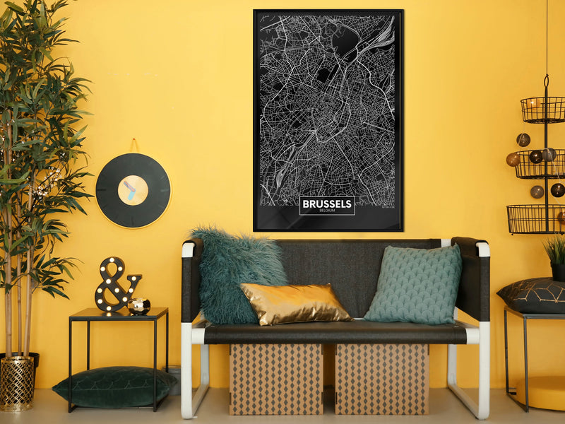 Poster - City Map: Brussels (Dark)  - zwart