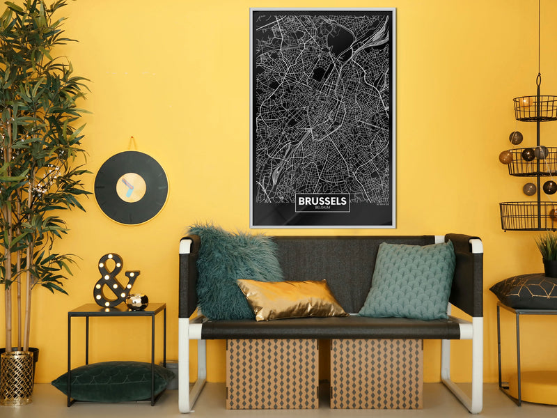 Poster - City Map: Brussels (Dark)  - wit