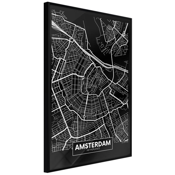 Poster - City Map: Amsterdam (Dark)  - zwart