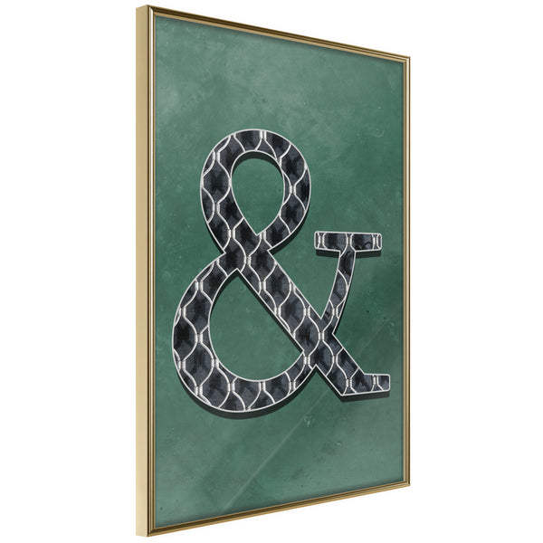 Poster - Ampersand on Green Background  - goud