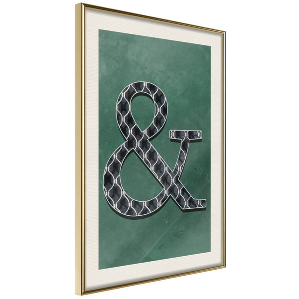 Poster - Ampersand on Green Background  - goud passepartout