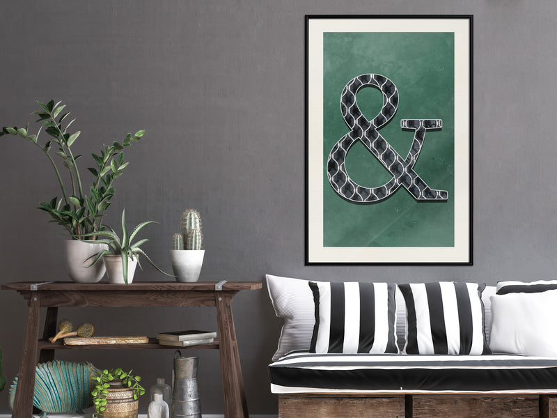 Poster - Ampersand on Green Background  - zwart passepartout