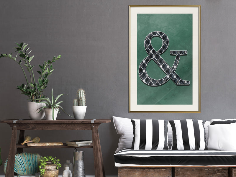 Poster - Ampersand on Green Background  - goud passepartout