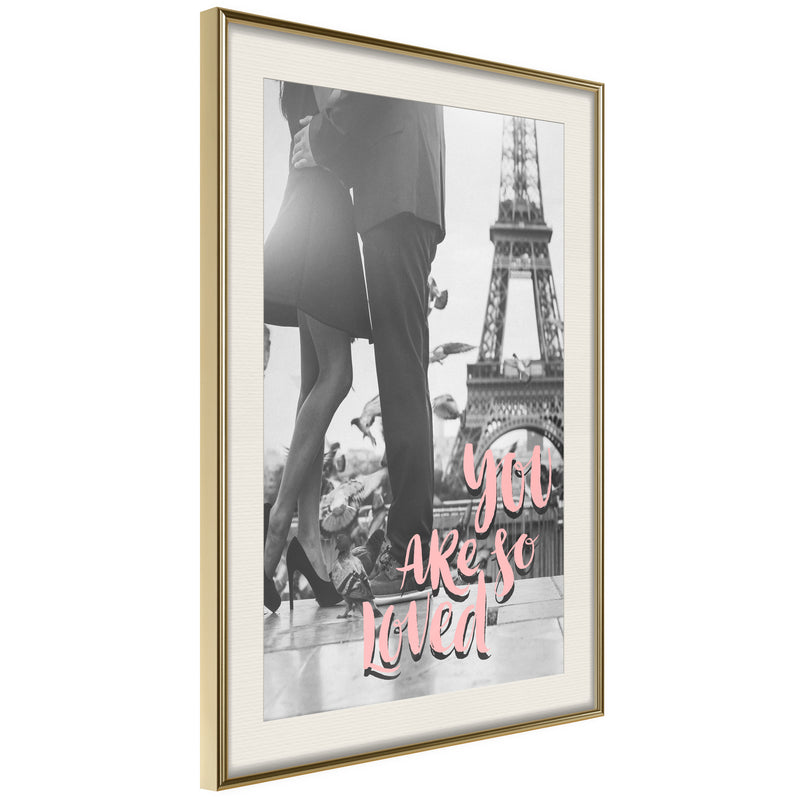 Poster - Love in Paris  - goud passepartout