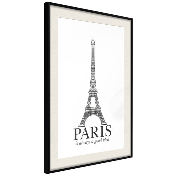 Poster - Eiffel Tower  - zwart passepartout