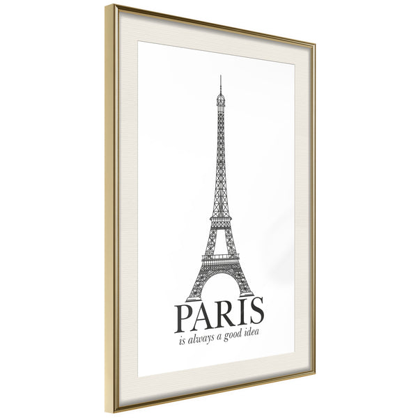 Poster - Eiffel Tower  - goud passepartout