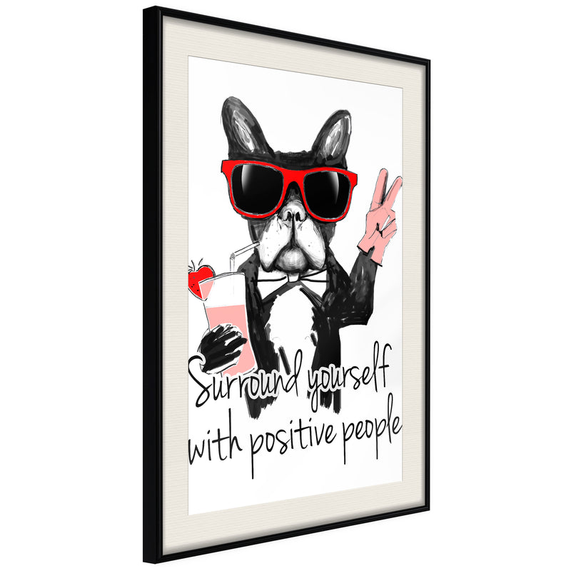 Poster - Positive Bulldog  - zwart passepartout