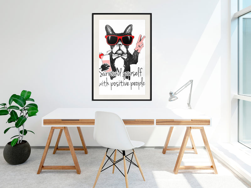 Poster - Positive Bulldog  - zwart passepartout