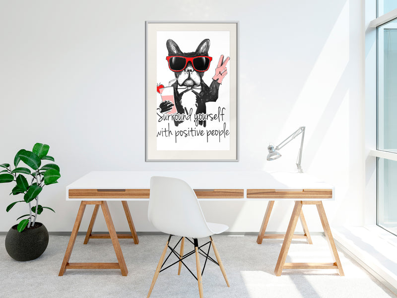 Poster - Positive Bulldog  - wit passepartout