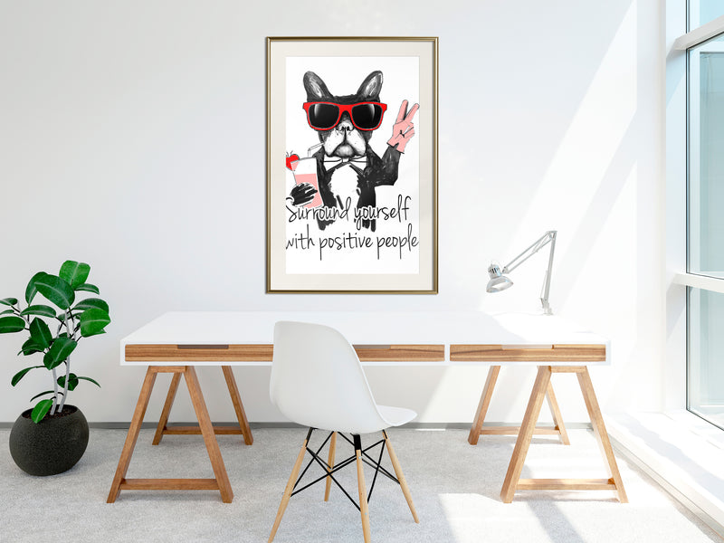 Poster - Positive Bulldog  - goud passepartout